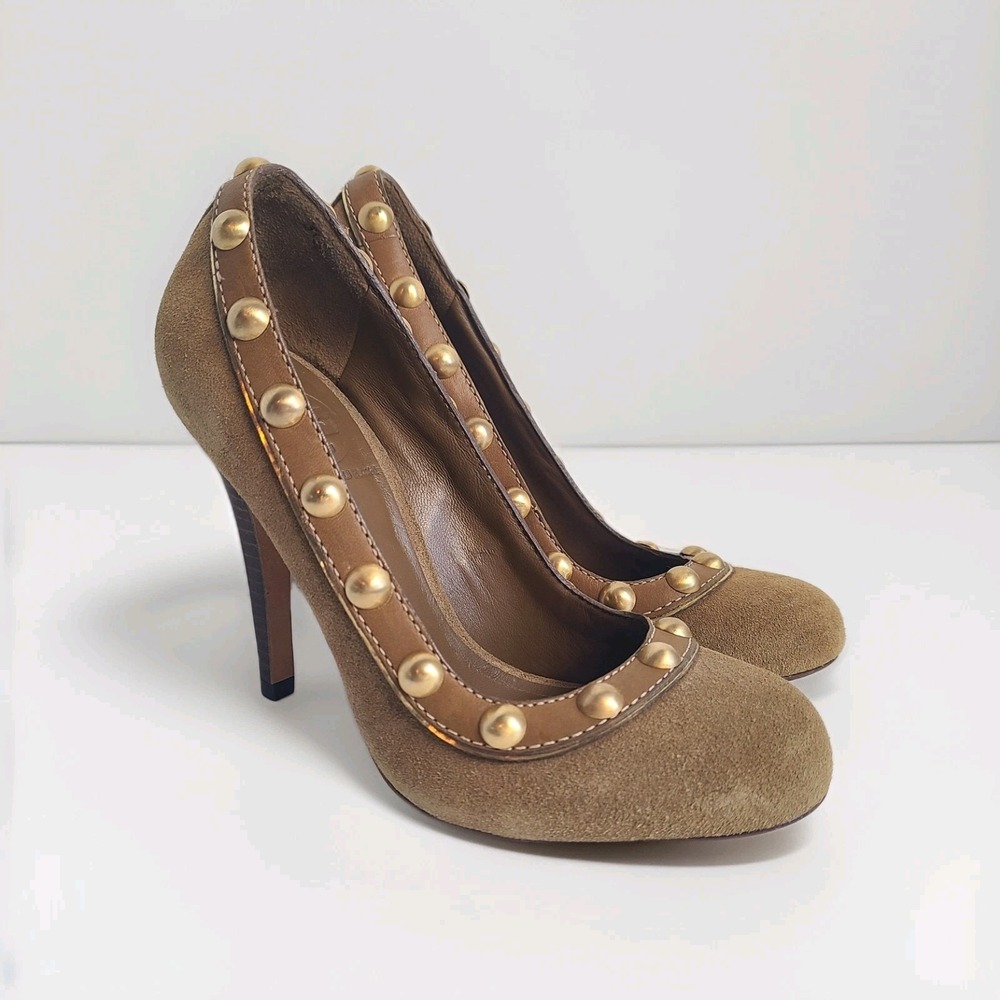 TORY BURCH Brown Grommet Studded Embellished Heeled Pump Shoes Women's Size 7M‎